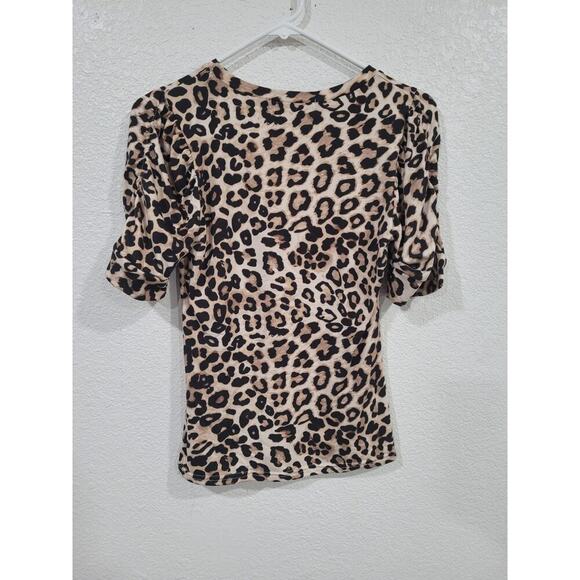 Me and Valley Women's Animal Print Cheetah Shirt Blouse M Ruched Sleeves #15 - Picture 2 of 5